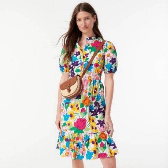 J. Crew Dresses & Skirts - J. Crew Puff Sleeve Dress in Vibrant Garden Print Size 6